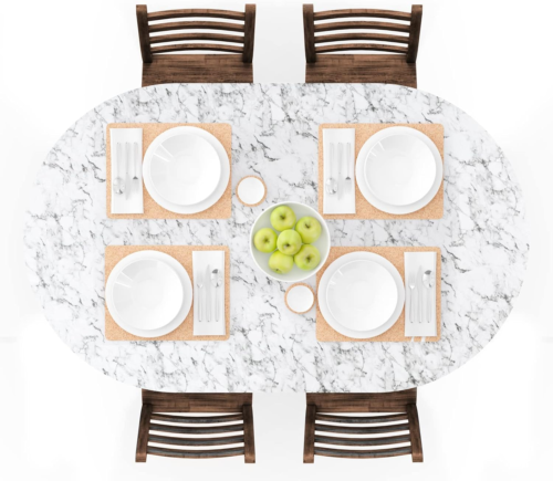 Oval Fitted Vinyl Tablecloth with Elastic Edged & Flannel Backing, Waterproof Wi - Picture 10 of 12