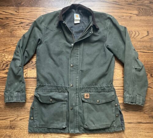 Vtg Carhartt C52 MOS Canvas Blanket Lined Jacket Mens Small Green Ranch Chore - Picture 1 of 14