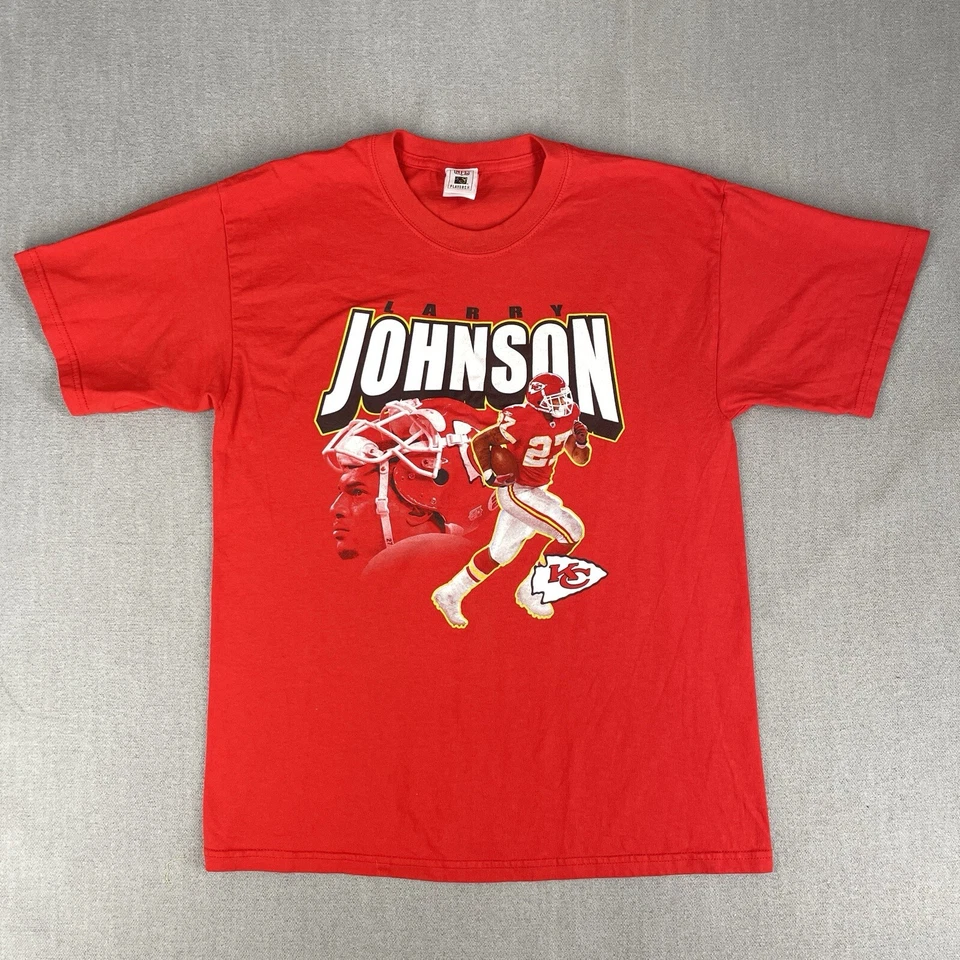 Camisa grande Y2K Kansas City Chiefs para hombre Larry Johnson 100 % algodón camiseta vintage Foto 2 de 4