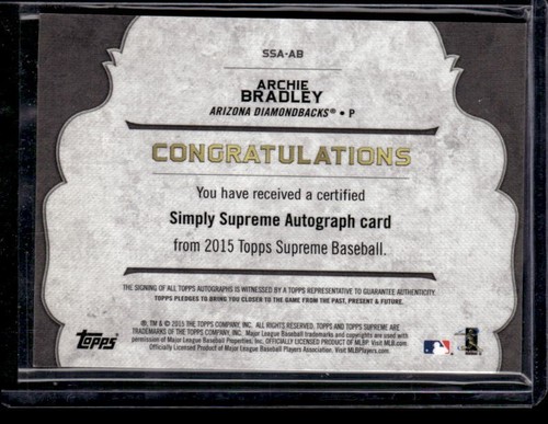 2015 Topps Supreme #SSA-AB Archie Bradley Nm/M - Bild 2 von 2