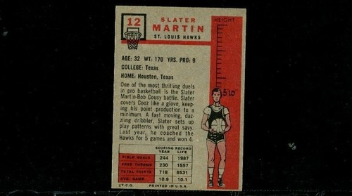 1957-58 Topps Basketball No 12 Slater Martin NMMT OC - Picture 2 of 2