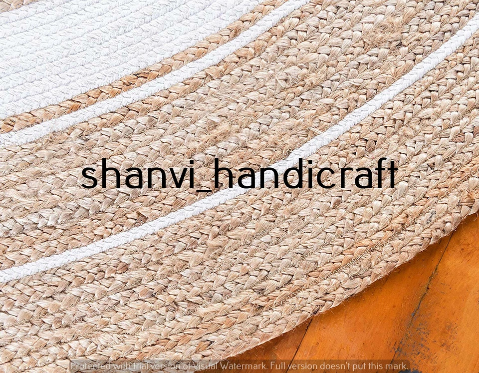 Round Rug designer 100% Farmhouse Jute Natural Carpet Braided Style Rustic Mat - Image 4 of 4