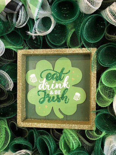 ☘️ST PATRICK DAY☘️ HANDMADE CURLY DECO MESH WREATH! ☘️ EAT DRINK & Be IRISH ☘️ - Picture 5 of 10