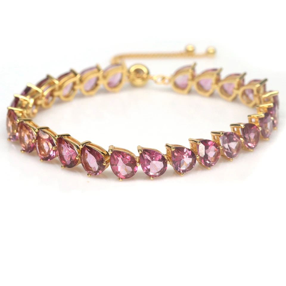 Gemstone Pink Mystic Topaz 925 Sterling Silver White Gold Bracelet 11.0" - Image 2 of 4