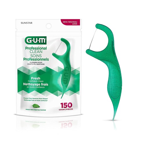 GUM Professional Clean Flossers Extra Strong Flosser Pick, Fresh Mint, 150 Count