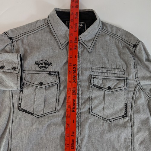 Hard Rock Guitar Company Men's M Medium Gray Long Sleeve Black Pearl Snap Shirt - Picture 9 of 12