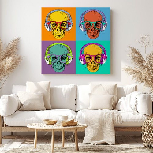 Bunte Schädel Pop Art Leinwand Druck Wandkunst, stilvolle Wohnkultur Wandhänge - Bild 5 von 12