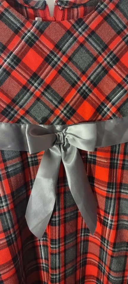 Bonnie Jean Girls Dress Size 5 A-line Red Plaid With Gray Bow - Image 3 of 4