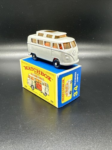 VINTAGE 1960S MATCHBOX VW VOLKSWAGEN CAMPER NEAR MINT GREAT BOXED NUMBER 34 MIB - Picture 4 of 7