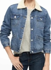 Gap Denim Jeans Blue Sherpa Borg Lined Trucker Jacket Uk Size M