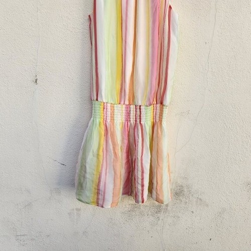 Nuevo sin etiquetas Vestido Ramy Brook Mujer París Seda Rayas Sin Mangas Naranja Rosa Talla SP - Imagen 4 de 7