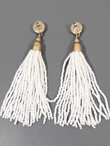 Stella & Dot Gita Tassel Earrings Long Beaded White Marble Stone Boho - Picture 9 of 10