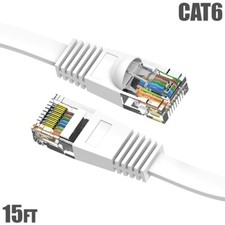 15FT Flat Cat6 RJ45 Network LAN Ethernet Patch Cable Slim Copper 32AWG White