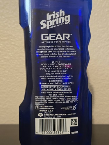 Irish Spring Gear Hair Body Face 3-in-1 Body Wash & Shampoo 15 Oz - Picture 2 of 2