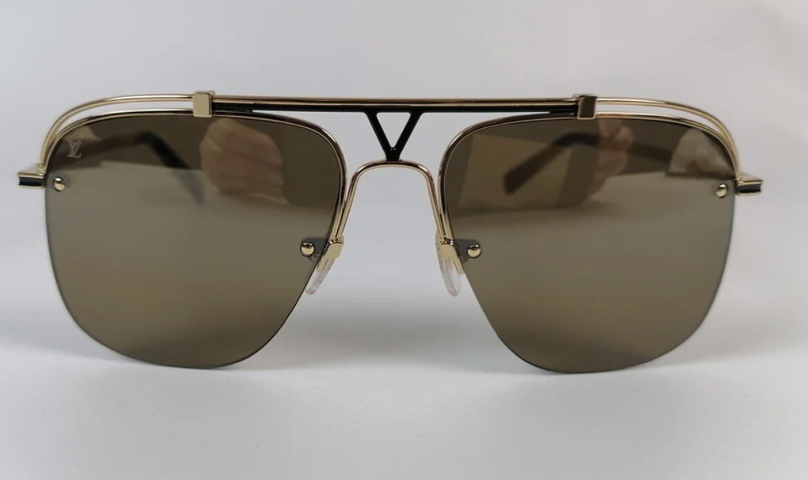 Louis Vuitton アビエーターサングラス ゴールド Sunglasses Louis Vuitton Clockwise Gold With Damier Checker Lens