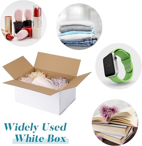 Set of 6 White Corrugated Shipping Boxes 10x7x5 - Perfect for Business Packaging - Picture 4 of 8