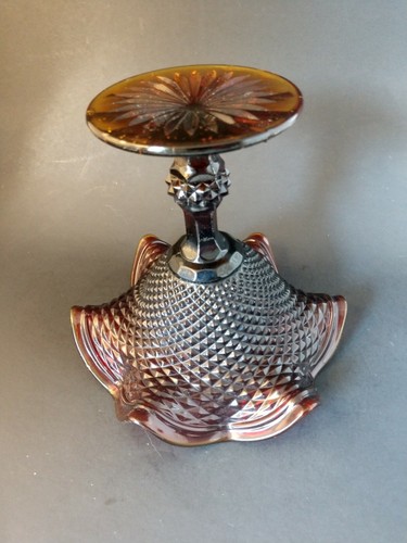 Vintage Fenton Kunstglas dunkles Amberina Kompott Sockel Diamantspitze gekräuselt - Bild 8 von 10