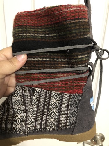 Toms Gray Red Nepal Stripe Knit Mocassin Ankle Boots Women's Size 6 - 第 14/16 張圖片