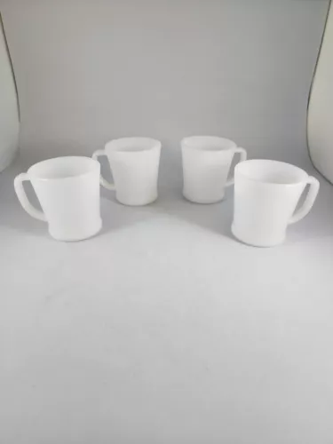Lot of 4 Vintage Milk Glass Fire King Oven Ware D Handle Coffee Cup Mugs