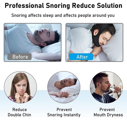 Anti Snoring Chin Strap Belt Stop Snore Device Apnea Jaw Support Sleep Black USA - Picture 3 of 14