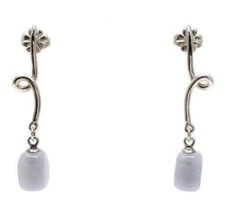 Tiffany & Co. S. Silver  Blue Lace Agate Chalcedony Stud Drop Dangle Earrings
