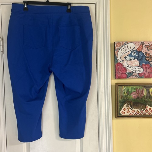 KIM ROGERS (18W) Capris Five Pockets Faux Zipper Wide Elastic Waistband BLUE LN - Picture 4 of 5