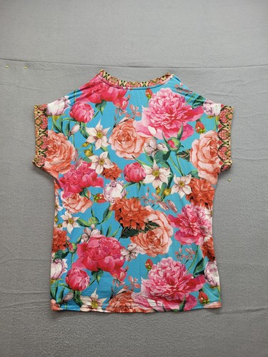 Johnny Was Womens Top S Multicolor Floral Print Short Round Neck Pullover Casual - Picture 13 of 18