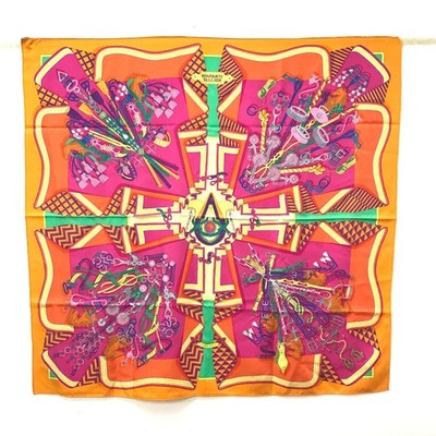 HERMES カレ90 スカーフ Sellier HERMES BOUQUETS SELLIER Carre90 Scarf silk Orange/pink | eBay