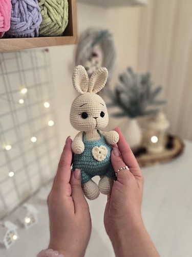 crocheted set of bunnies, crocheted rattle and toy as a gift, crocheted rabbit - Picture 7 of 12
