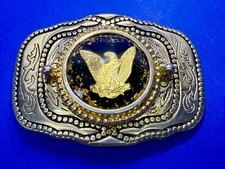 Patriotic American Bald Eagle Flying With Gold Specks Centerpiece Belt Buckle