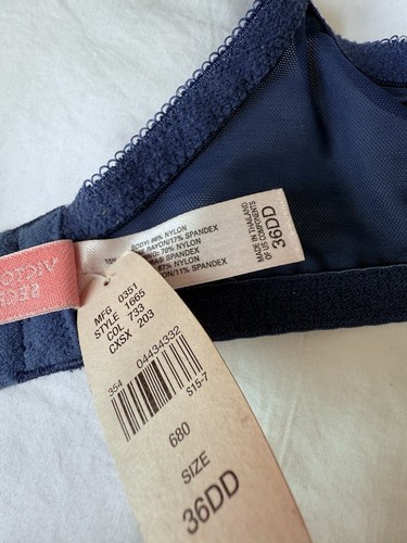 Vintage Victoria’s Secret Navy Lace Balconette Bra String Lingerie Set Floral - Picture 5 of 19