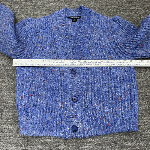 French Connection Natalya Strickjacke groß blau meliert Wolle Alpaka gerippt Pullover - Bild 4 von 10