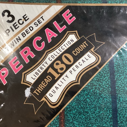 Set lenzuola gemelle vintage nuove vecchio stock Harvard Textiles percalle blu e verde - Foto 3 di 12