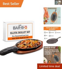 Versatile Cast Iron Fajita Skillets Set with Cloth Handle & Wooden Base, 1.5QT