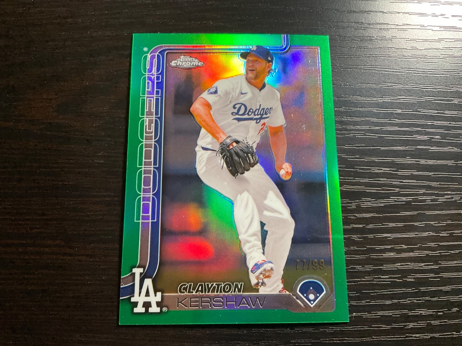 2025 Topps Chrome - Clayton Kershaw True Green Refractor 77/99 L.A. Dodgers