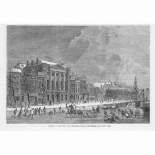 NETHERLANDS The Emperor's Canal at Amsterdam in Winter - Antique Print 1864