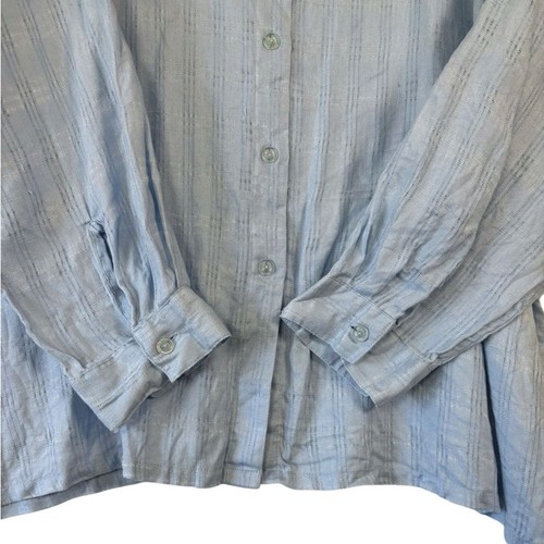 Sag Harbor Women 100% Linen Roll Tab Button Up Top Long sleeve blue coastal 2x - Picture 2 of 6
