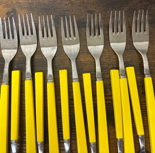 Cubiertos de acero inoxidable amarillo Anacapa mango de melamina 17 piezas servicio Japón - Imagen 2 de 7