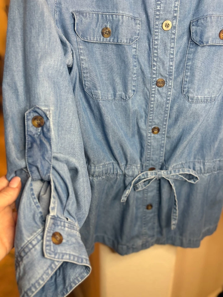 Charter Club Mujer 100% Algodón Cintura Cincha Denim Camisa Talla M 8-12 Foto 3 de 4