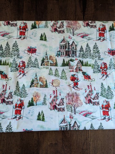 1 Yard/43" 100% Supima Baumwolle - Joann- weißer Druck mit "SANTA Skifahren draußen", NEU BTY - Bild 5 von 9