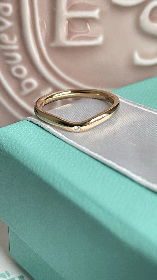 Anillo Tiffany & Co. Elsa Peretti en oro rosa 1 diamante talla 5 NUEVO $1075 Foto 3 de 4