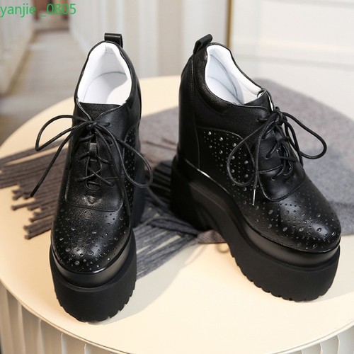 Damen Leder Pumps Schuhe Plateau Schnürung ausgehöhlt rund geschnitten Mode Retro - Bild 9 von 26