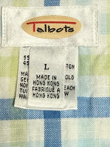 TALBOTS Womens Button Linen Cotton Shirt Large Plaid Blue Yellow - Picture 4 of 8