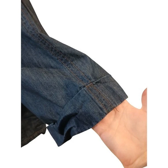 Jaqueta jeans feminina Janstar plus size 2X azul três quartos manga colarinho - Imagem 3 de 4