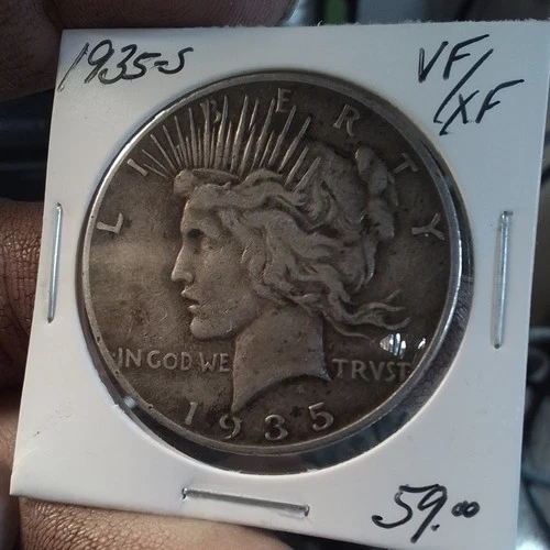 Antique Vintage 1935 Peace Dollar $1 Silver Coin VF/XF Circulated
