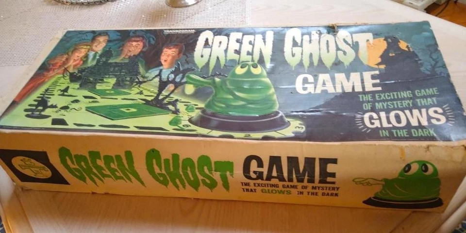 Vintage 1965 Green Ghost Glow In the Dark Board Game Transogram Mostly Complete - Image 2 of 4