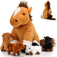 5 Pcs Horse Stuffed Animals 18 Inches Large Mommy Horse Plush with 4 Babies in Z