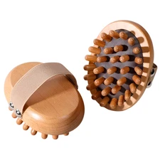 2Pcs Wooden Anti-Cellulite & Scalp Massage Brush Essential Oil Spa Brown