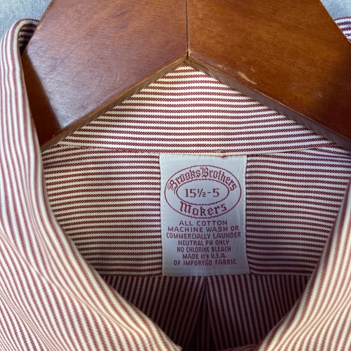 VTG Brooks Brothers Dress Shirt 15.5-5 Red White Striped Business Made in USA - Picture 5 of 6