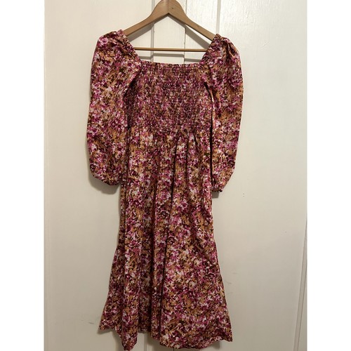 J CREW Gr. M gesmoktes Midikleid Puffärmel Blumenmuster Cottagecore Bauer - Bild 1 von 5